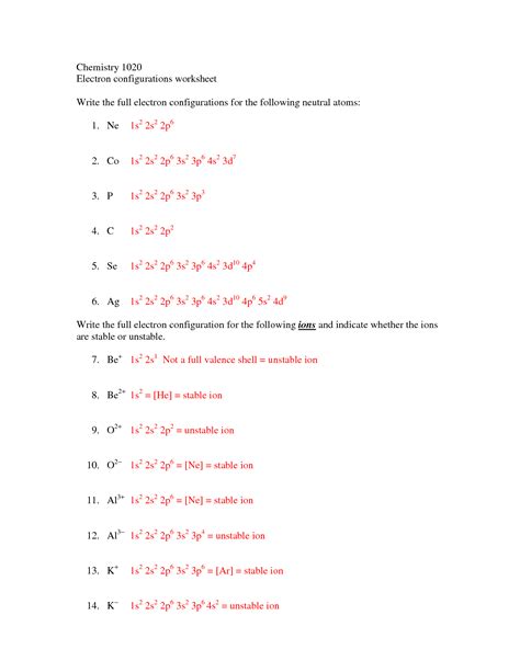 Electron Configuration Practice Worksheet – Englishworksheet.my.id