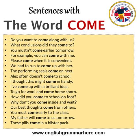 Sentences with The Word COME, The Word COME in a Sentence in English ...