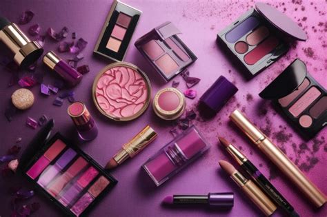 Premium AI Image | A variety of makeup products on a purple surface generative ai image