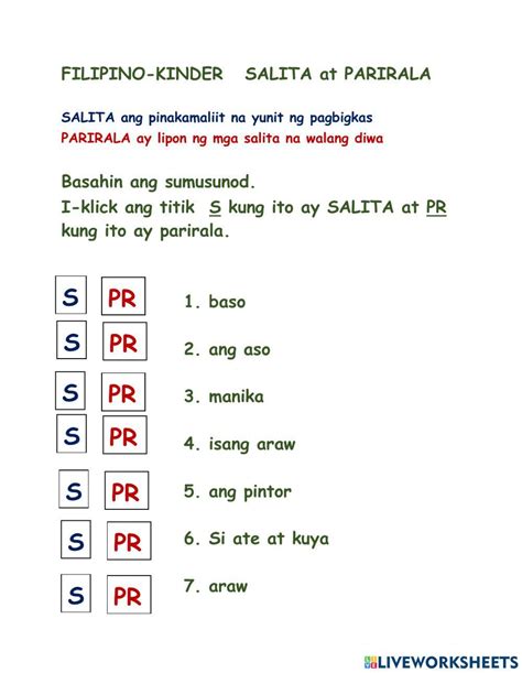 PARIRALA AT PANGUNGUSAP Interactive Worksheet In 2023