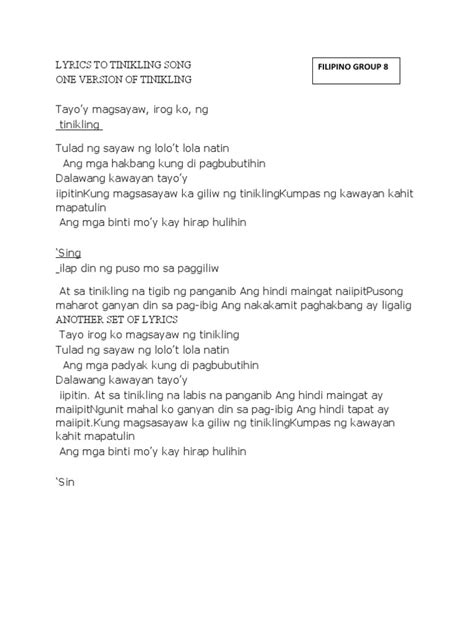 Lyrics To Tinikling Song | PDF