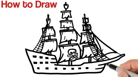 How to Draw Pirate Ship Step by Step | Pirate ship drawing, Easy drawings for beginners, Drawings