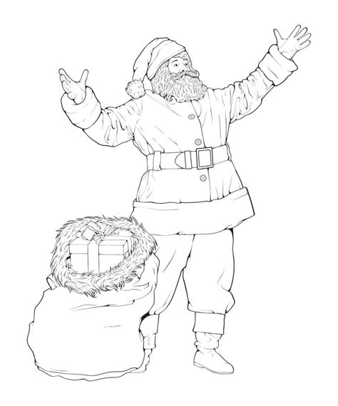 Santa Claus outline drawing vector art, Coloring book for children ...