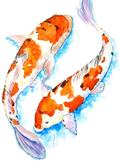 Two Koi Fish Painting Koi Fish Watercolo, 绘画 由Alona Santhorieieva | Artmajeur