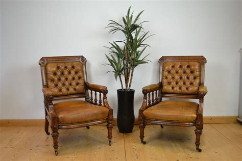 Antique Leather Library Chairs, Armchairs, England | Retro Station