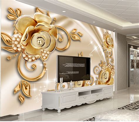 Gold flowers and sparkles 3D / 5D / 8D wall murals / custom wallpaper ...