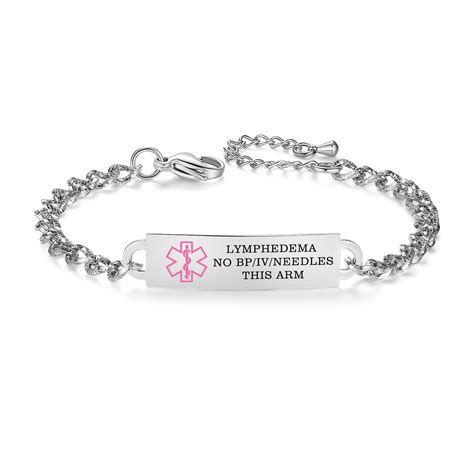 Medical Alert Bracelet for Women Adjustable Personalized Free Engrave Lymphedema alert no bp/iv ...