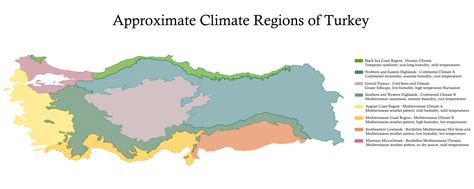 [OC][Hand-drawn] The Approximate Climate Regions of Turkey - I've felt that the Köppen climate ...