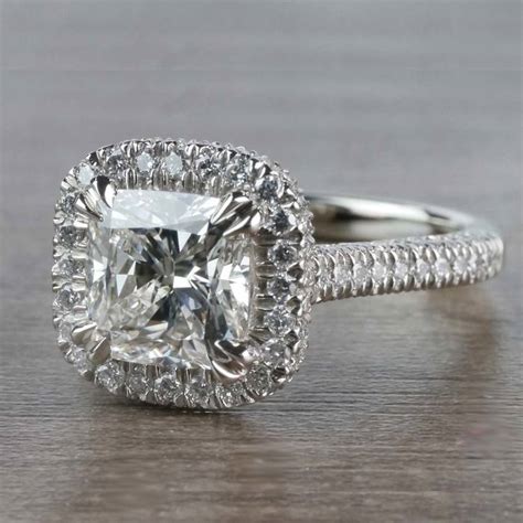 Sparkling 2 Carat Cushion Cut Diamond Ring With Diamond Halo