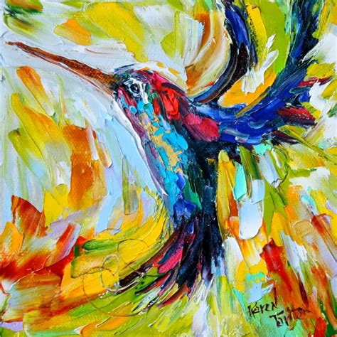 Palette Knife Painters, International: Original oil painting Hummingbird Dance by Karen Tarlton