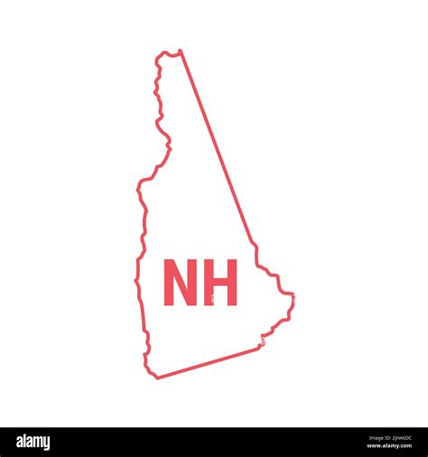 New Hampshire US state map red outline border. illustration isolated on white. Two-letter state ...