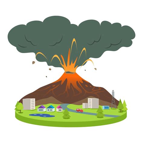 Volcano eruption in small city cartoon vector illustration 2948517 Vector Art at Vecteezy