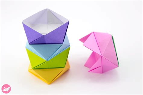 Origami Stacking Boxes Tutorial - Interlocking Box - Paper Kawaii