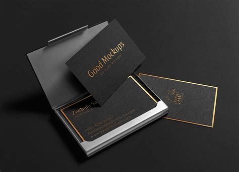 Free Black With Gold Foil Lettering Business Card Mockup PSD | Business card mock up, Business ...