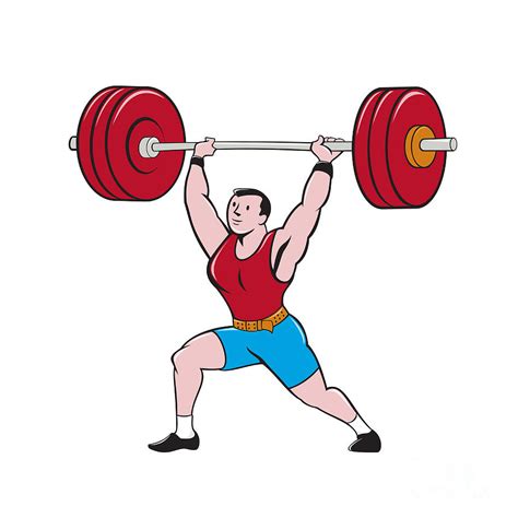 Weightlifter Lifting Barbell Isolated Cartoon Digital Art by Aloysius Patrimonio