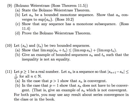 Solved (9) (Bolzano Weierstrass (Ross Theorem 11.5)) (a) | Chegg.com