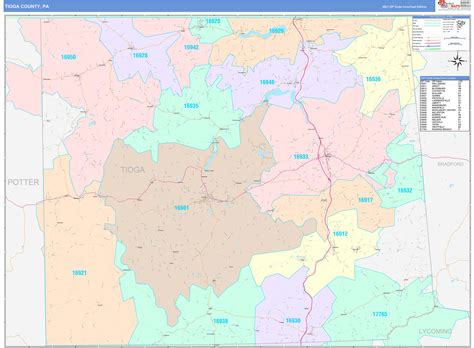 Tioga County, PA Wall Map Color Cast Style by MarketMAPS