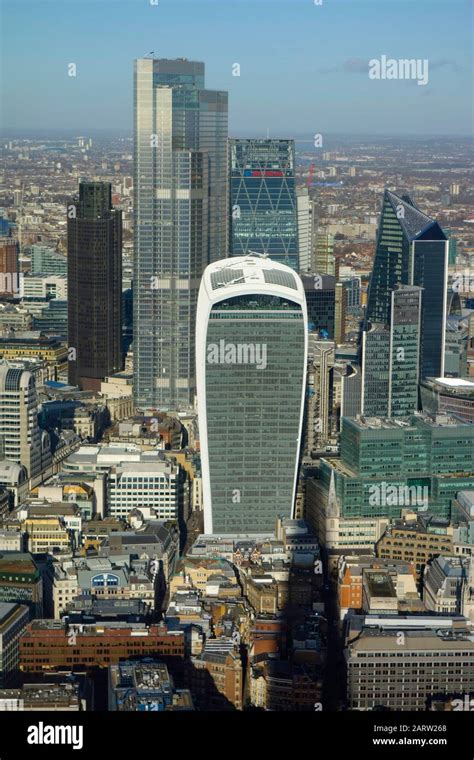 Aerial view of the City of London, from The Shard Viewing Platform, London's highest viewing ...