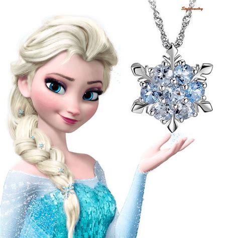 18k White Gold Filled Frozen Elsa Blue Crystal Snowflake Necklace N222 ...