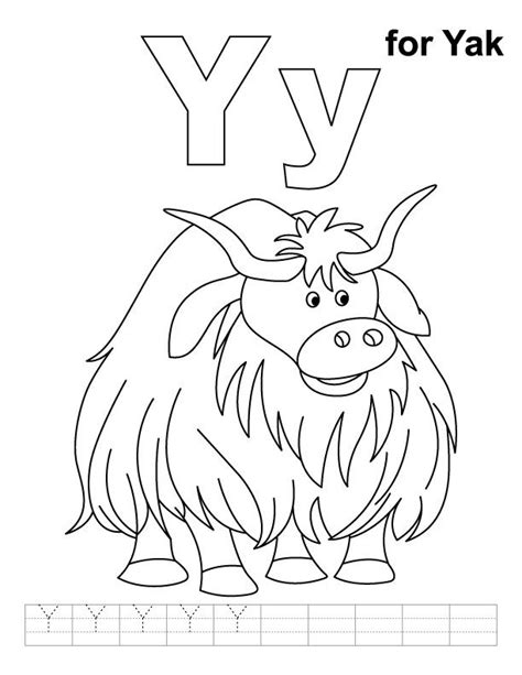 Y for yak coloring page with handwriting practice | Abc coloring, Coloring pages, Alphabet ...