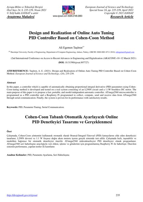 (PDF) Design and Realization of Online Auto Tuning PID Controller Based on Cohen-Coon Method