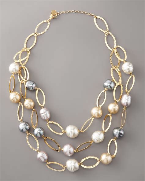 Lyst - Majorica Multi-strand Baroque Pearl Necklace in White