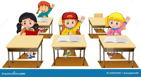 Two Students Raising Their Hands In Class For An Answer Vector I | CartoonDealer.com #105637546