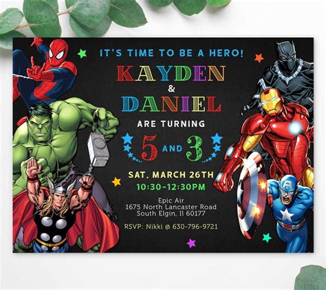 Avengers siblings birthday invitation - Edit Online Now!