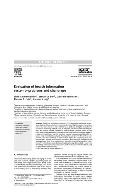 (PDF) Evaluation of health information systems—problems and challenges