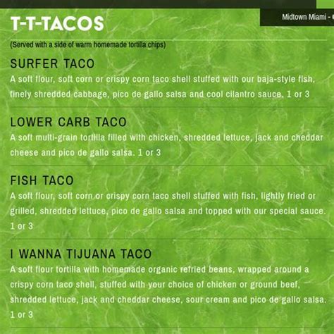 Lime Fresh Mexican Grill menu in Miami, Florida, USA