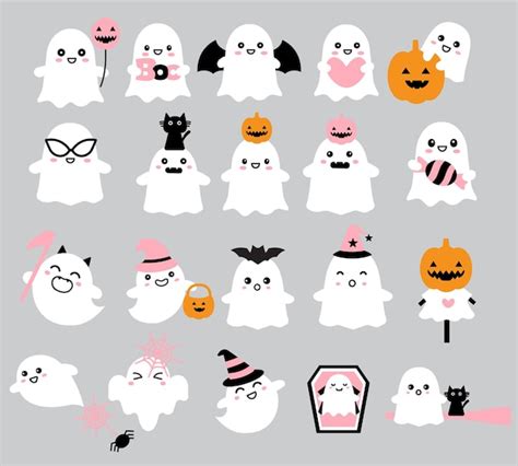 Premium Vector | Set of cute ghost halloween changeable face, icon design .vector illustration