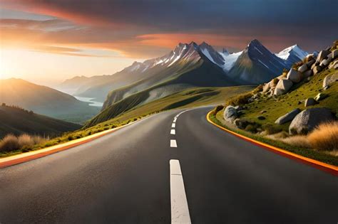 Premium AI Image | A road with a view of mountains and a road