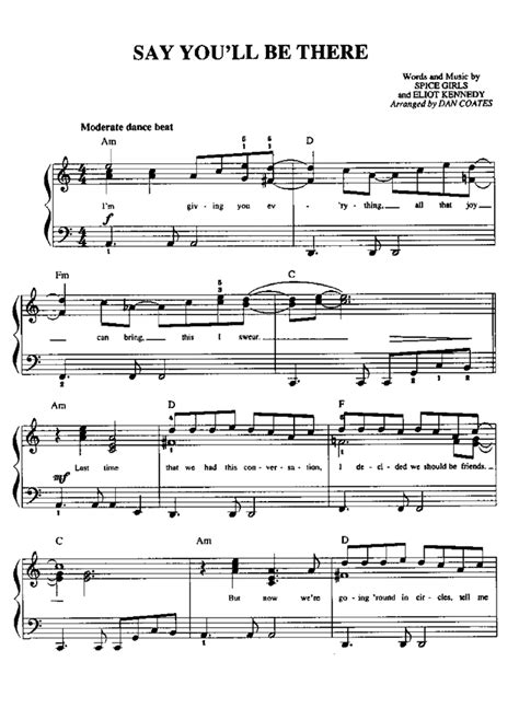 SAY YOU'LL BE THERE Piano Sheet music | Easy Sheet Music