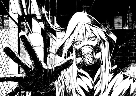 Wallpaper : drawing, illustration, gas masks, bricks, artwork, hoods, cartoon, fence, Megpoid ...