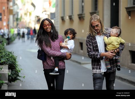 Milan, Zoe Saldana and husband Marco Perego with three children at lunch American actress Zoe ...