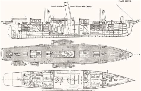 YACHTS. Steam Yacht Cabin Plans 'Oriental'. of 1891 old antique print picture