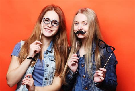 Two Young Girl Friends Standing Together and Having Fun. Stock Photo - Image of makeup, emotion ...