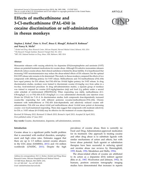 (PDF) Effects of methcathinone and 3-Cl-methcathinone (PAL-434) in cocaine discrimination or ...