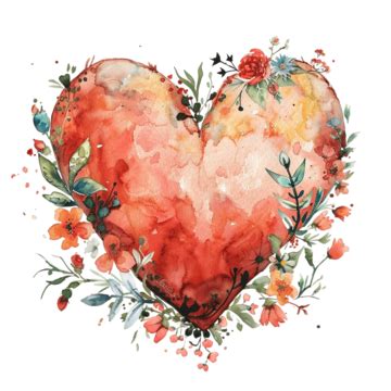 Watercolor Heart Artwork With Floral Surroundings, Art, Watercolor, Heart PNG Transparent Image ...