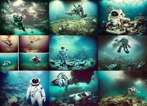 underwater photographs of american white spacesuit | Stable Diffusion ...