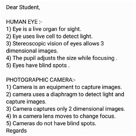 difference between human eye and photographic camera (in tabular form ...