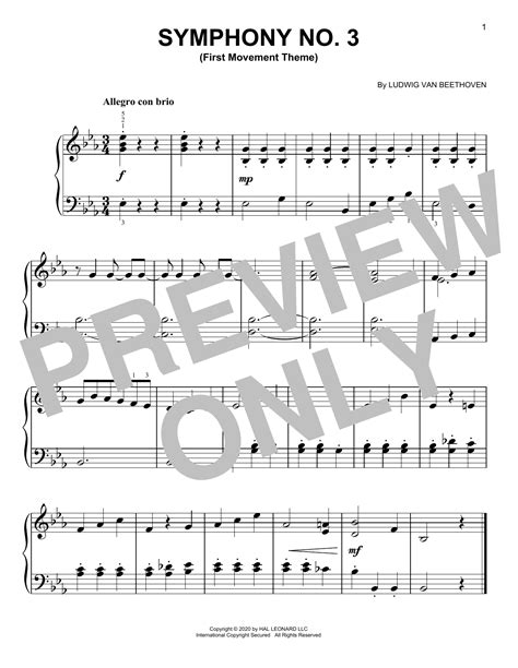 Symphony No. 3 (First Movement Theme) by Ludwig Van Beethoven Sheet Music for Easy Piano at ...