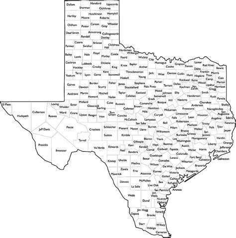 Texas County Map with Names