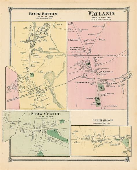 Villages of STOW and WAYLAND, Massachusetts 1875 Map