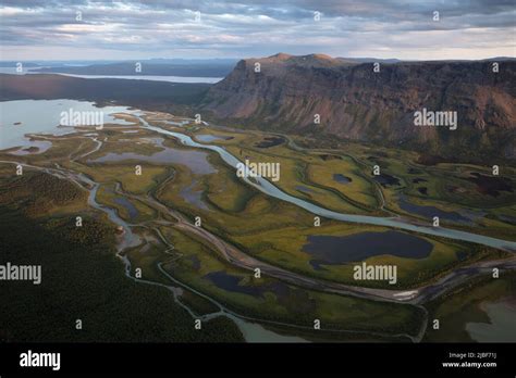 Aerial view of river and mountains in Rapa Valley, Sweden Stock Photo - Alamy