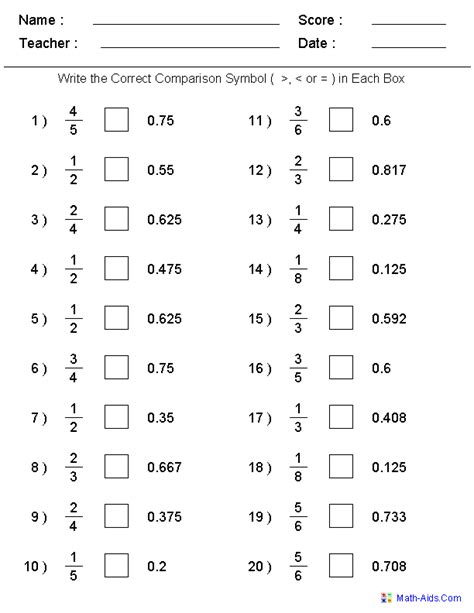 Less Than And Greater Than Fractions