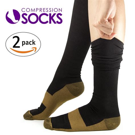 KroO Knee High Compression Socks (2 pack) for Men, Women, Nurses, Travel, Sports Injury Recovery ...