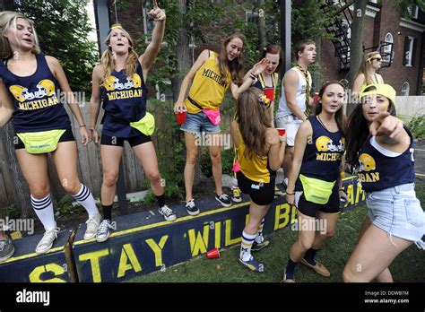 Aug. 7, 2013 - Detroit, MI, U.S - University of Michigan Football fans party at the Sigma Phi ...