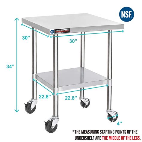 KPS Stainless Steel Rolling Working Equipment Grill Table Stand 30 x 30 with Wheels Commercial ...