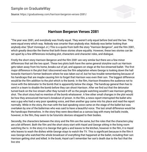 ⇉Harrison Bergeron Verses 2081 Analysis Essay Example | GraduateWay